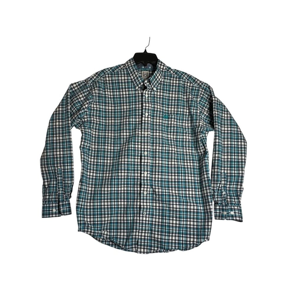 Cinch L/S Blue Plaid Turquiose Cowboy Western Work Shirt Mens Large